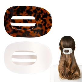 2-Pack Hair Claw Clips for Women - Medium Flat Round Clips with Bendable Teeth, Strong Hold & Comfortable Grip for Lying/Yoga/Driving (Non-Slip Barrettes for Thin to Thick Hair)