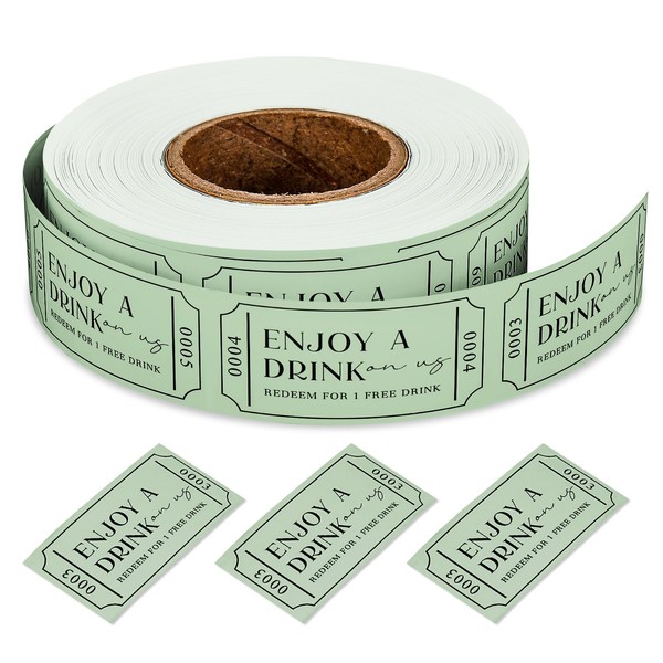 AnyDesign 1000Pcs Sage Green Drink Tickets Roll Single Raffle Tickets