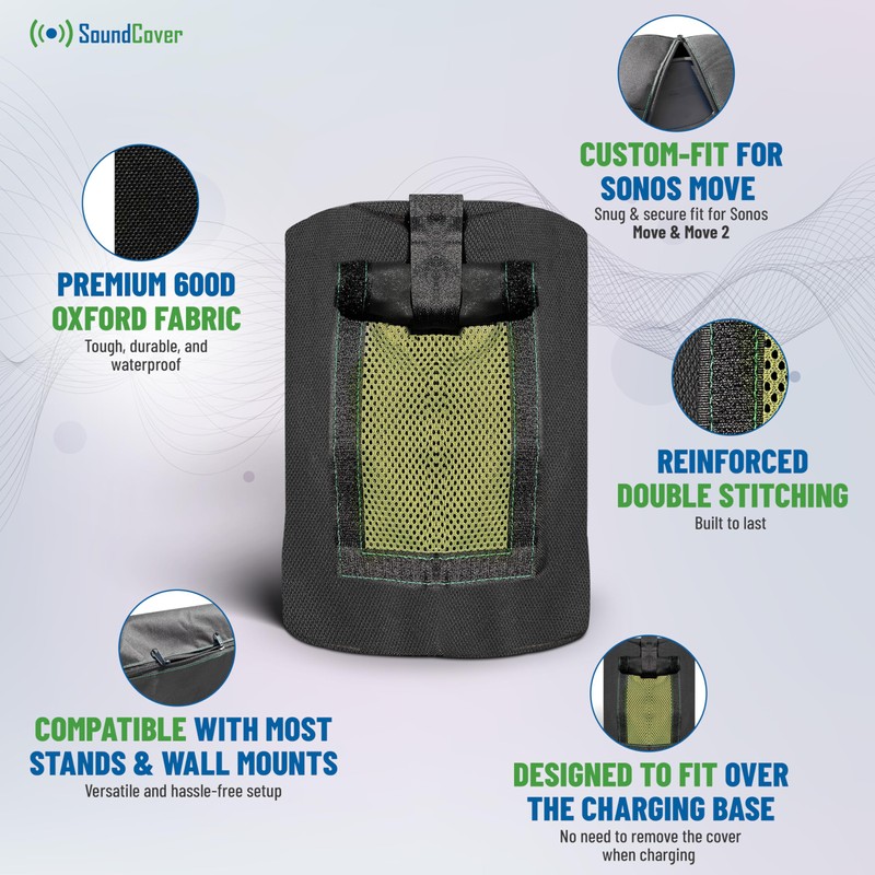 Black 600D Weatherproof Speaker Cover Custom Fit for Sonos Move