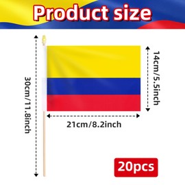 Pack of 20, Handheld Colombia Flags 5x8 Inch – Small Colombian Flags on Wooden Sticks with Gold Spear Top, Mini Colombia Country Flag for National Day, Parades, Patriotic Events and Decorations
