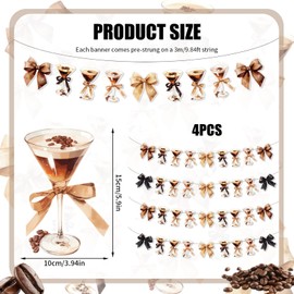4pcs Bow Martini Party Banner Garland, Coffee Espresso Martini Glasses Bow Banner Pre-Assembled Coffee Cocktail Theme Garland with Bows for Bridal Shower Bachelorette