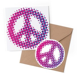 1 x Greeting Card & 10 cm Round Sticker Set - Peace Hippy Love Retro Vintage - Birthday Thank You Friend Lover Fan Mum Dad Kids #7338