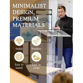 Acrylic Podium Stand with Storage Shelf, 45.5" Modern Clear Lectern with Reading Platform for Classroom, Weddings, Conference, Concert, Professional Presentation Podiums