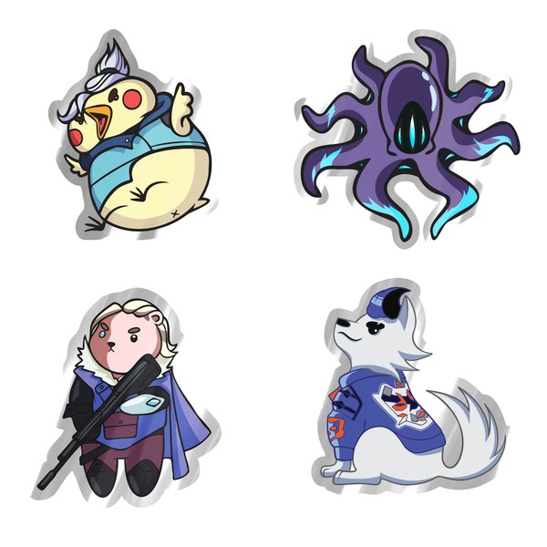 Valorant Inspired Animal Stickers, Metallic Silver, Pack of 4