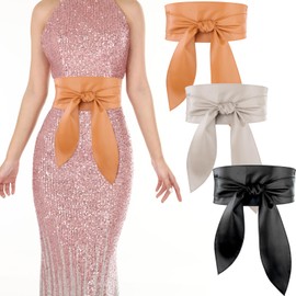 Alidodie - Cinturón Obi para mujer, de piel sintética, con cintura ancha y anudada, 3 unidades, Negro+café+beige, XXL: Fits Waist Size 44"-50"