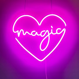 Pink Magic Heart Neon Sign LED Neon Lights for Wall Table Decoration Hot Pink Dimmable Neon Sign for Dorm Girl's Bedroom Living Room Valentines Day Mother's Day Birthday Christmas Wedding Party Decor