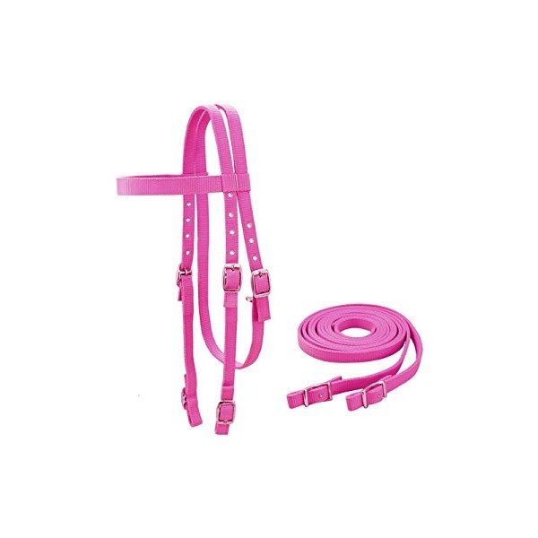 Tahoe Tack Plain Double Layer Nylon Headstall with Reins, Multiple Colors & Sizes Available, Pink, Full