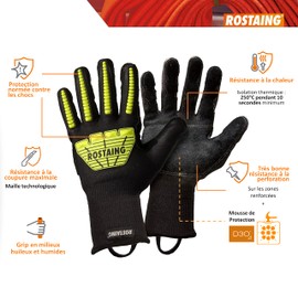 ROSTAING Pro Rescuefluobcsc, fire brigade gloves, a pair of fire brigade gloves, for road rescue, gloves for rescue and recovery, gloves with cut protection, gloves for protection