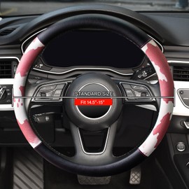 Cow Print Car Steering Wheel Covers, Breathable Microfiber Leather for Women and Men, Universal 15 inch Anti-Slip Steering Wheel Protector, Black Pink