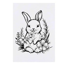 'Cute Bunny with Flowers' Temporary Tattoo - Water Resistant, Skin-Safe, Non-Toxic Transfer (TO00076227)