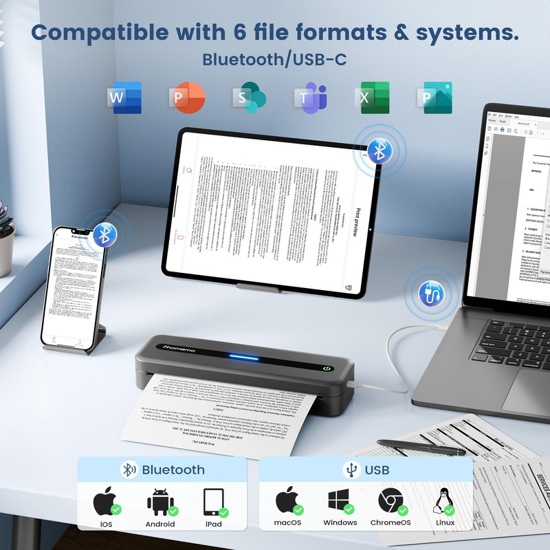 Phomemo Portable Thermal Printer, M832 Inkless Portable Printers Wireless for