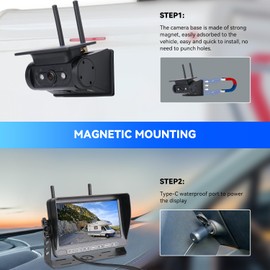 Solar RV Backup Camera Wireless with 7 Inch Recording Monitor, No Installation Required,Dual Power Supply,Strong Magnetic Rear View Camera System for RVs Campers Trucks Trailer