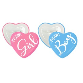 JarThenaAMCS 24 Pcs Heart Shape Gender Reveal Button Pin Team Girl Boy Button Metal Pin Badge for Baby Shower Party Favor Game Supplies, 2.3 Inch