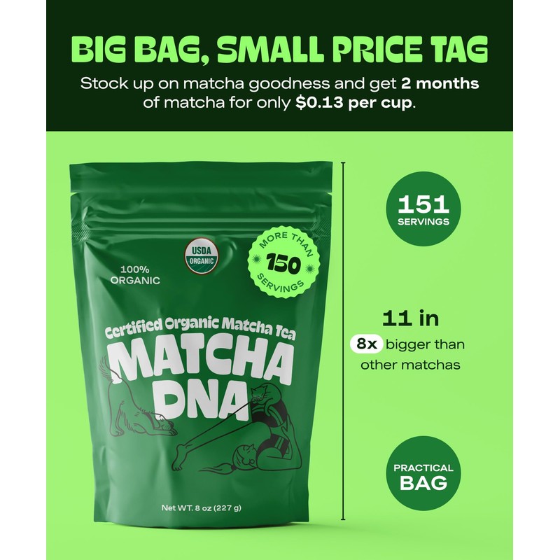 MATCHA DNA Certified Organic Matcha Green Tea Powder (8 oz