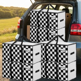 BETU 8 Pack Moving Bags Moving Storage College Dorm Camping Packing Travel PE Heavy Duty, Sturdy Handle, Zipper Large Storage Tote Bag Moving Boxes Box Alternative - White Plaid 29L x 15W x 15H
