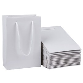 Sdootjewelry White Gift Bags, 50 Pcs Kraft Paper Gift Bags Bulk with Handles, 5.1 x 2.4 x 7.5" Matte Tote Paper Bags, Shopping Bags, Retail Bags, Party Bags for Christmas Gift Favor Business