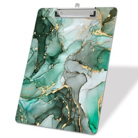 ZAXMEY Plastic A4 Clipboards, Cute Clip Board Stardard Letter Size 9 x 12.5 in, Office Decorative for Students Women Men and Kids, Green Marble