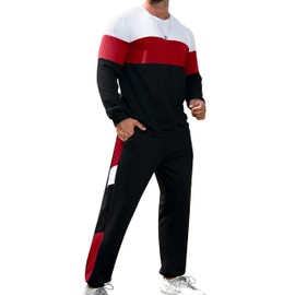 Babioboa Men's Colorblock Long Sleeve Sweatshirt and Sweatpants Round Neck Pullover Outfit