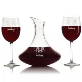 Unbranded Trump Signature Engraved Wine Decanter & 18oz Wine Glasses Set - 3 pcs