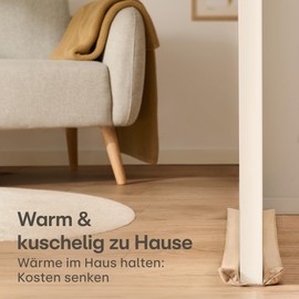 Praknu Draught Excluder for Doors 70-100 cm Washable Fabric - Energy Saving - Not Suitable for Carpets - Includes Storage Bag - Beige