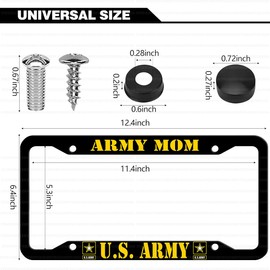 2 Pcs Aluminum License Plate Frame for U.S. Army Mom,4-Hole Matte Black for United States Army Mom Car Licenses Plate Covers Holders Frames for Plates with Screw Caps