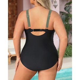 Daci - Traje de baño de una pieza de talla grande - Traje de baño con control de abdomen para mujer, Verde Negro, 24 Plus