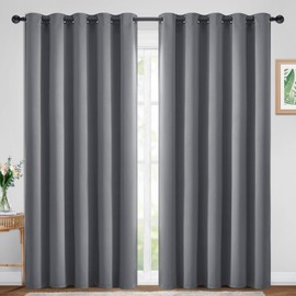 Yakamok Blackout Curtains Room Darkening Thermal Insulated Window Panels,Solid Grommet Top Drapes for Bedroom/Living Room(70Wx84L, Grey, 2 Panels)