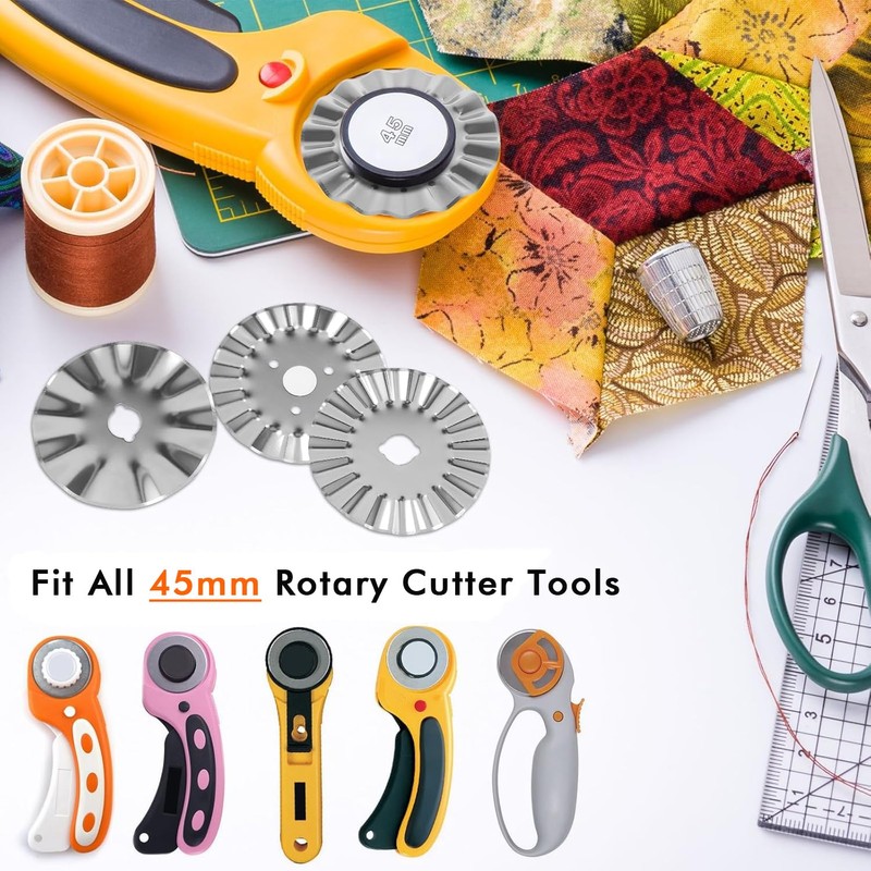 Bestgle 9Pcs 45mm Wave Rotary Cutter Pinking Blades, Refill Steel
