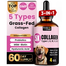 Premium Collagen for Dogs & Cats – 5 Types of Grass-Fed Collagen (I, II, III, V & X), Fast Allergy & Itch Relief Dog Colágeno with MSM, Biotin & Hyaluronic Acid – Supports Healthy Skin & Joints –120ml