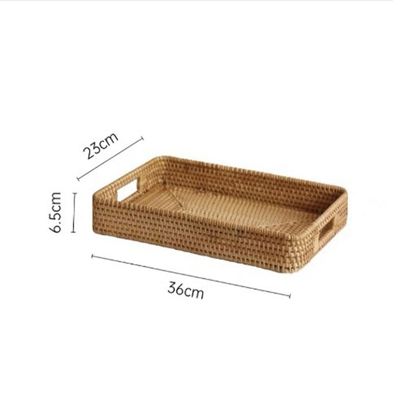 Serving Basket Tray with Handles Rattan Rectangle Large Capacity Durable