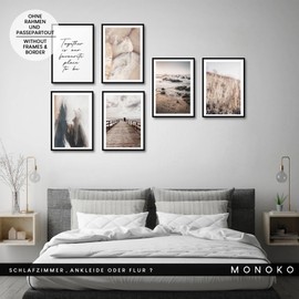 MONOKO® Pictures Living Room Beige | Wall Pictures Bedroom Modern | Picture Wall Nature Poster Set Sea 6 x A4 without Frame