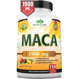 Organic Maca Root Black, Red, Yellow 1900 MG per Serving - 150 Vegan Capsules