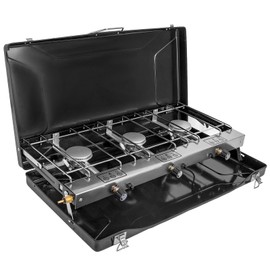 FineFlame 3-Burner Propane Camping Stove 19800 BTUs, Portable Camp Stove with 3 Adjustable Burners and Push-Button Instant Ignition, Portable Camping Grill, Built-in Carrying Handle