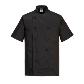 Portwest C734 Mens Whites Chefs Coat Short Sleeve Black, Large