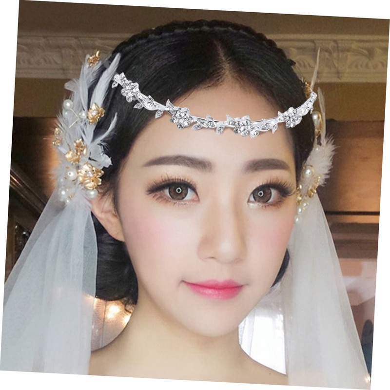 FRCOLOR Crystal Bridal Flower Leaves Crown Headband Tiara Headdress for