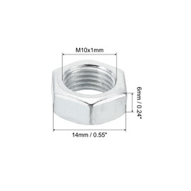 PATIKIL M10x1.0 Steel Hex Nuts, 60 Pack Metric Thread Zinc Plated Finished Hardware Nuts Screw Bolt Fasteners for Lamps Machinery Repair 6mm Height
