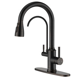 APPASO Kitchen Faucet with Water Filter, Without Water Filtration Device, Oil Rubbed Bronze 3-in-1 Kitchen Sink Faucet, High Arch 2-Handle 3-Way Kitchen Faucet with Pull-Down Sprayer