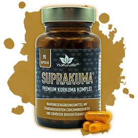 Naturalie® Suprakuma Premium Turmeric Capsules | 210 mg Pure Curcumin in 2-Way Complex with Curcugreen® and Curcumin C3 Complex® | Increased Bioavailability | 90 Capsules
