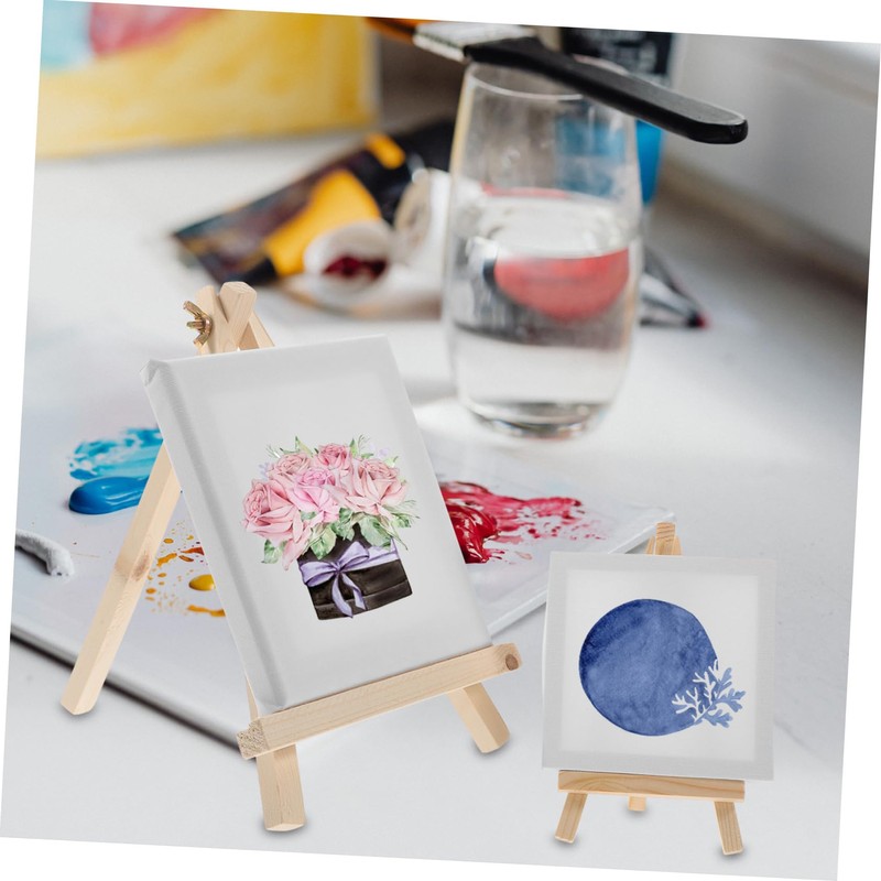 Operitacx Mini Sketching Easel and Canvas Set Portable Wooden Drawing
