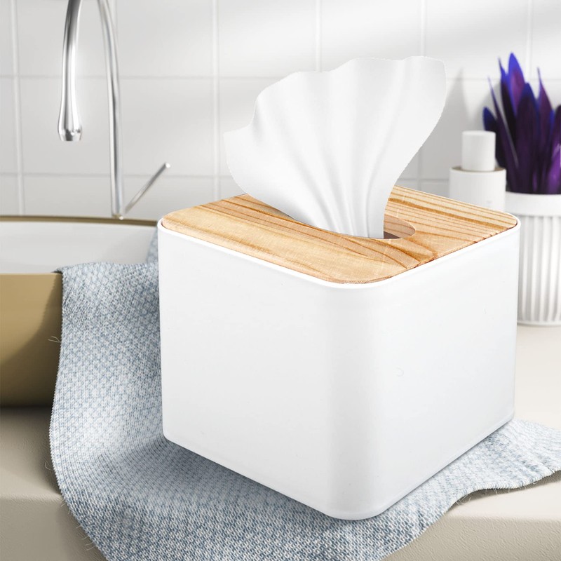 Plomevry Square Tissue Box Tissue Box with Wooden Lid Household