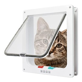 Cat Flap Door (Outer Size 7.5" x 7.8") 4 Way Locking Weatherproof Pet Doors for Interior Exterior (Medium)