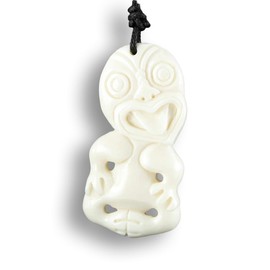 Island Piercings Handmade Tiki Pendant in Maori Design with Ribbon PB245, bones, No Gemstone