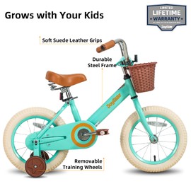 JOYSTAR 12 Inch Toddler Bike for 3 4 Years Old Girls & Boys, Vintage Kids Bikes with Training Wheels & Basket, Toddler Girl Bicycle, Green