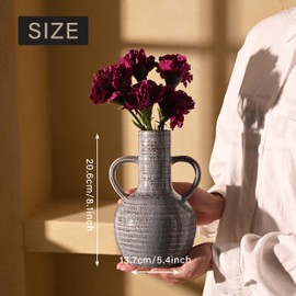 VICTOR & TERESA Ceramic Vase for Home Decor, 8.1'' Rustic Vintage Blue Vases for Flowers, Farmhouse Decorative Vases for Pampas Grass, Mantel, Living Room, Centerpieces, Home Decor, Gifts for Mom