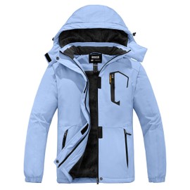 Skieer Women's Ski Jacket Padded Windbreaker Snow coat with Removable Hood(Pale Blue,L)