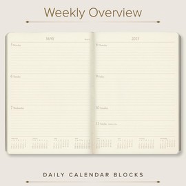 Gallery Leather Desk Weekly Monthly Planner 2025, Elegantly Bound Calendar Planner and Notebook with Stylish Gold-Gilded Page Edges, 12 Months - Freeport Metallic Rose Gold - 8 x 5.5 "
