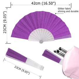 HeyToo Glitter Women Handheld Fan with Shining Transparent Fan Rib for Wedding,Church,Festival,Dance,Party Prom,Club,EDM Accessory Purple
