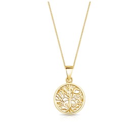 DTPsilver® 925 Sterling Silver, Yellow Gold Plated, Rose Gold Plated or Two-Tone Necklace - Small Tree of Life Sun and Moon Symbol Pendant - With or without Chain - Width: 1.2 mm - Adjustable Length: 40 to 45 cm, Sterling Silver