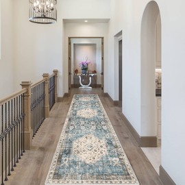 RUUGME Washable Runner Rug 2'6x10 - Vintage Kitchen Area Rug Stain Resistant Rugs for Living Room Bedroom Laundry Room Mat Distressed Rug Hallway Floor Carpet Runner for Bathroom