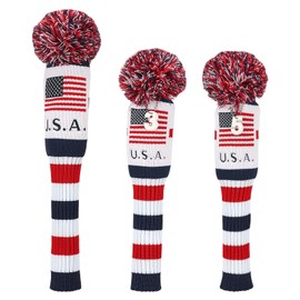 Craftsman Golf USA Flag Knit Vintange Pom Pom 3pcs Headcover Set Sock Covers for Driver and Woods